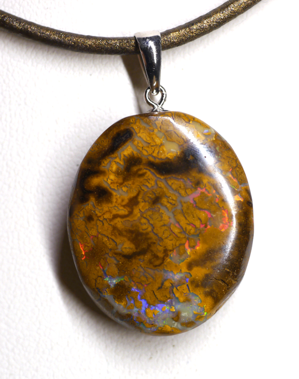 Boulder Opal Anhänger (handgeschliffen),  mit Silberöse, Nr. 7